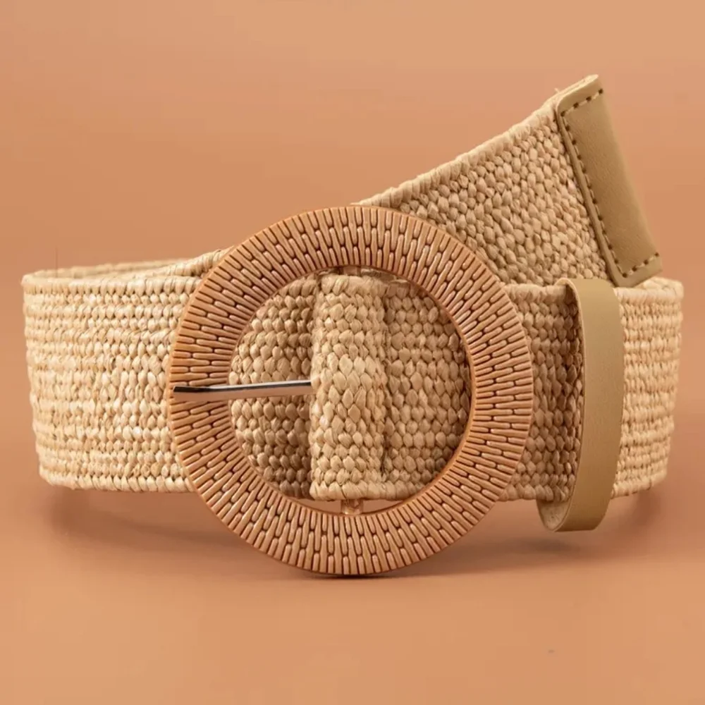 2 Pcs  Buckle Braided Straw Belts